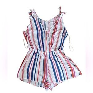 Hawaiian Tropic Romper L Striped Beach Coverup White Multicolor SleevelessV-Neck